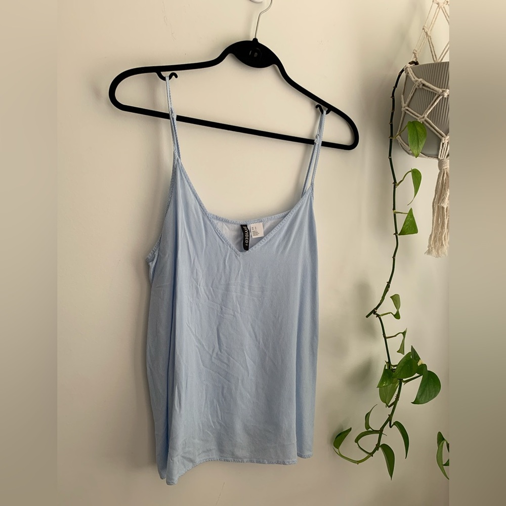 3 for $20 - 🍒 Light Blue Tank Top with Vertical White Pinstripes - Size 12 H&M